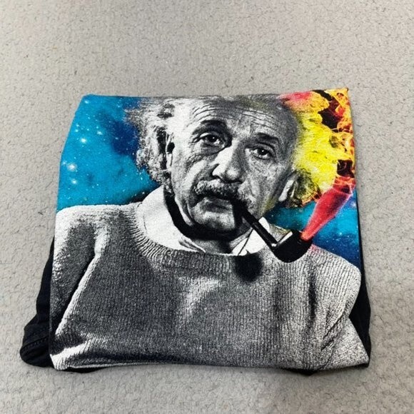 Albert Einstein Shirt Womens Medium Black Smoking Pipe‎ Galaxy Scientist Casual - Picture 13 of 14
